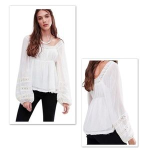 Free People Belief Ivory Peasant Blouse Top